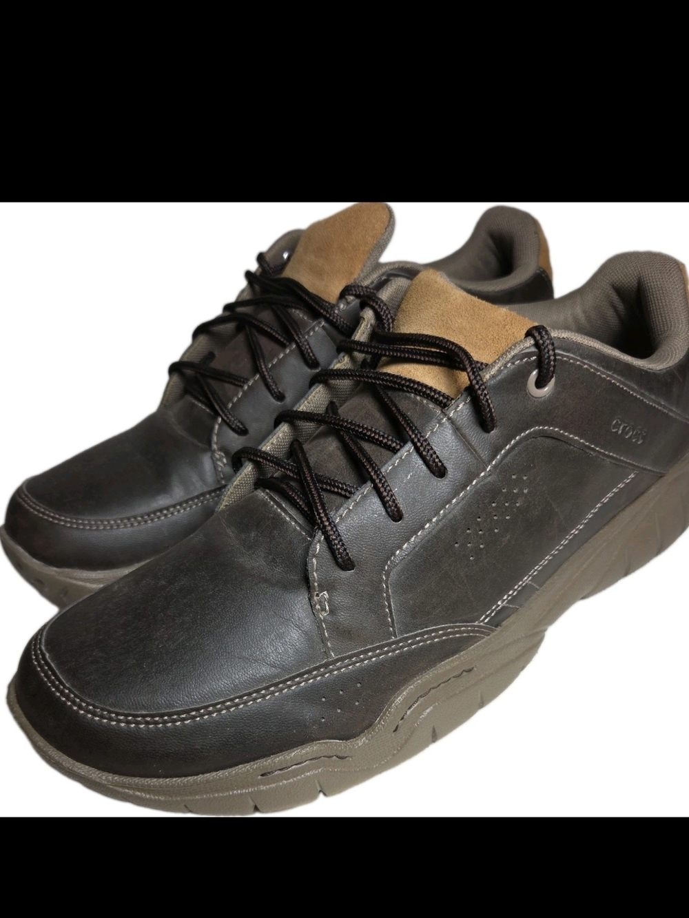 CROCS Men's Dark Brown and Tan Athletic Lace-Up Shoes